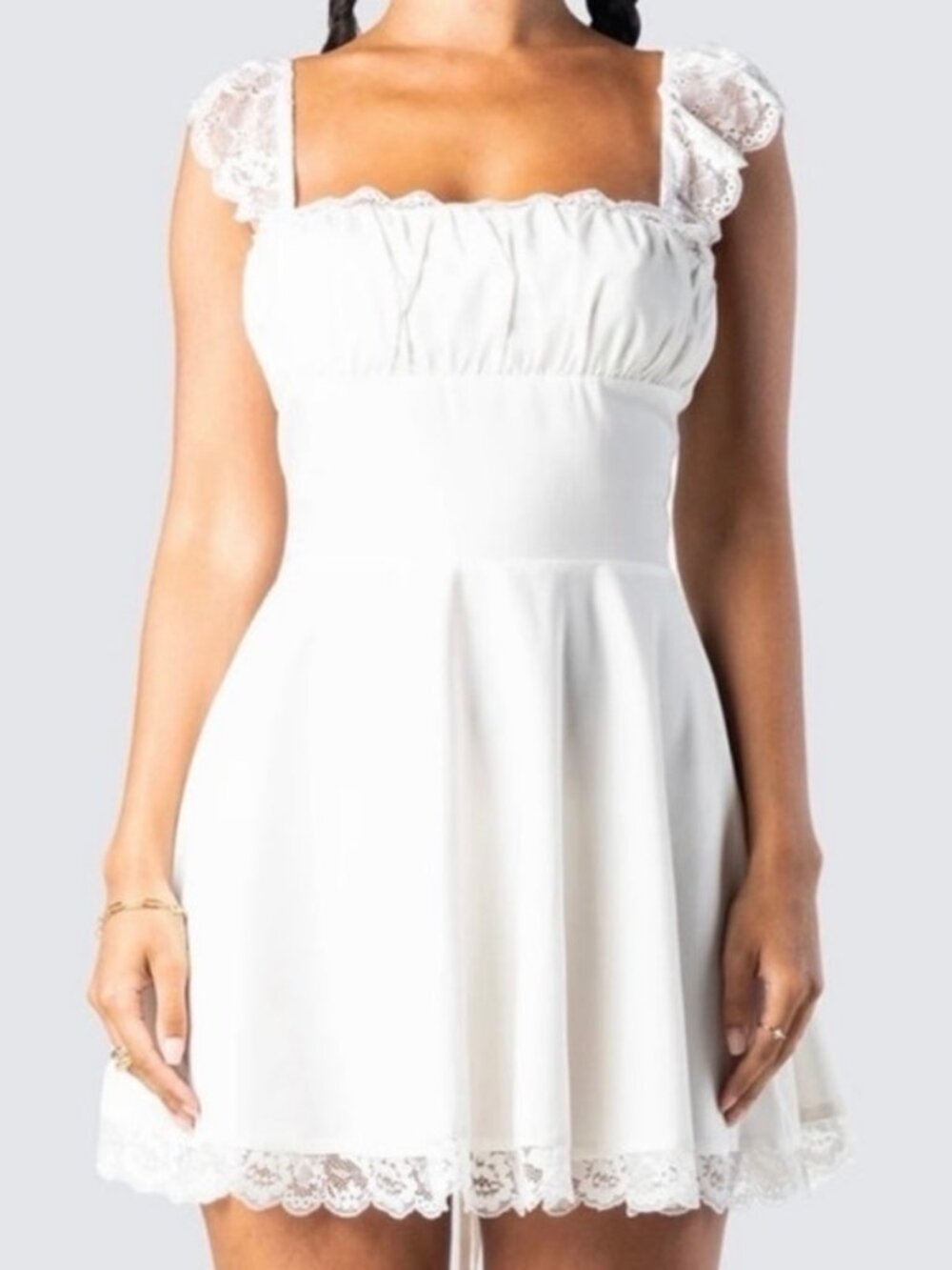 Finesse White Lace Trim Back Lace Up Mini Slip Dress Women’s Small